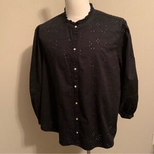 Old Navy Black Eyelet Ruffle-Neck Blouse - size 2XL